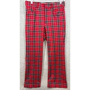 Vtg 70s Sears Kings Road Plaid Red‎ Trousers Pants 34x29  Mens